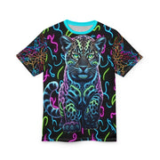T-shirt with a colorful Baby Leopard design on a black background