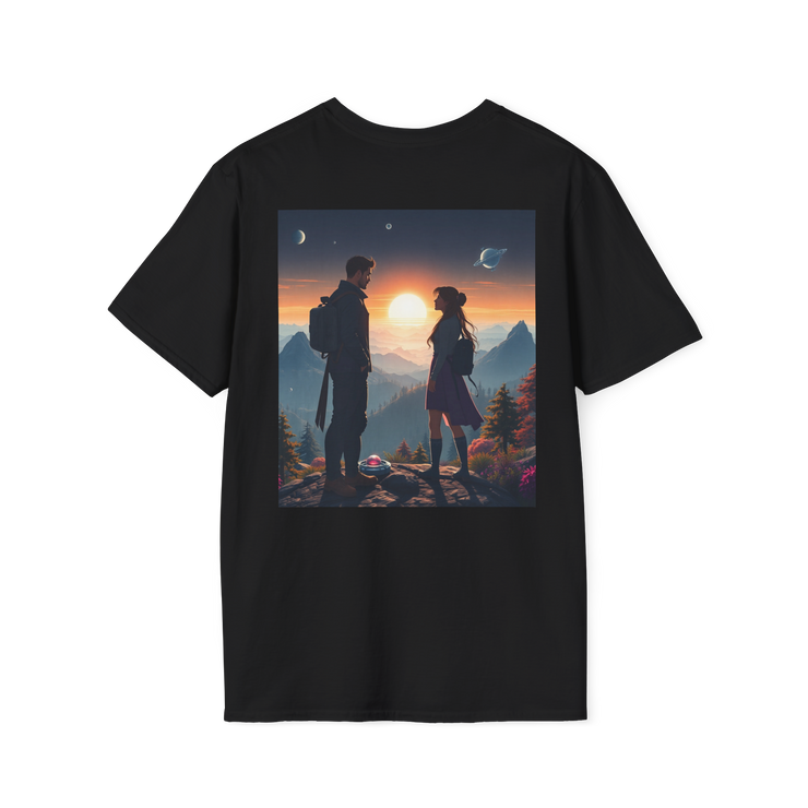 Sci-Fi Romantic Mountain Couple T-Shirt – Galaxy Love Tee.