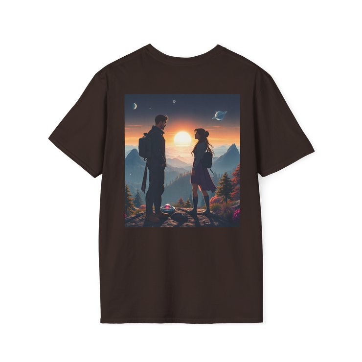 Sci-Fi Romantic Mountain Couple T-Shirt – Galaxy Love Tee.