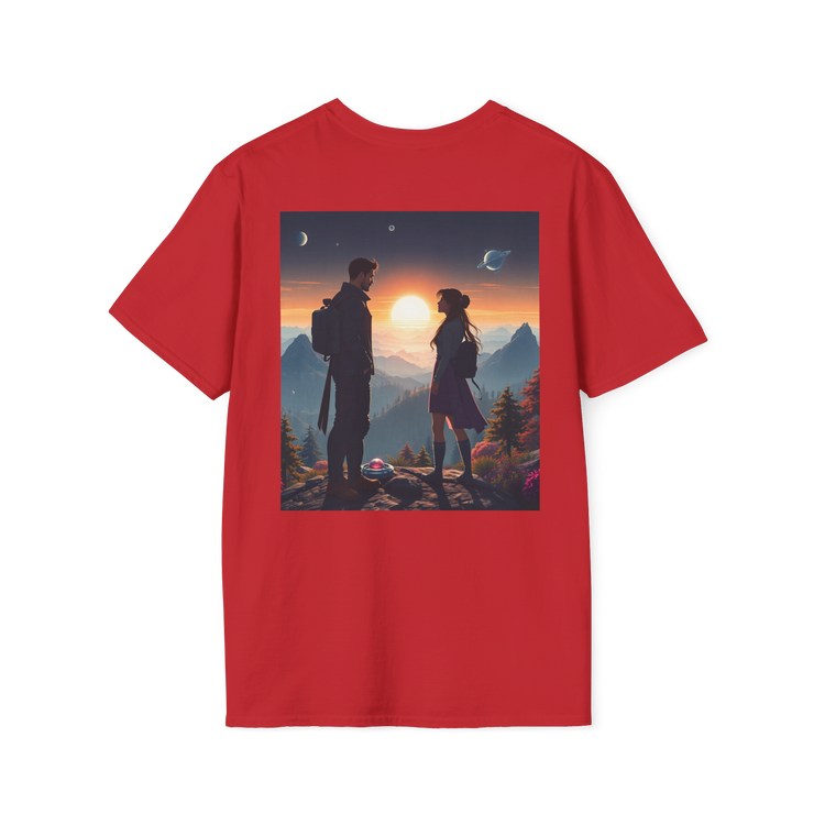 Sci-Fi Romantic Mountain Couple T-Shirt – Galaxy Love Tee.