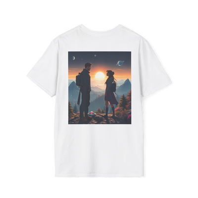 Sci-Fi Romantic Mountain Couple T-Shirt – Galaxy Love Tee.