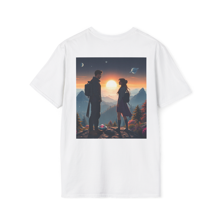 Sci-Fi Romantic Mountain Couple T-Shirt – Galaxy Love Tee.