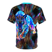 T-shirt with a colorful Leopard design on a white background