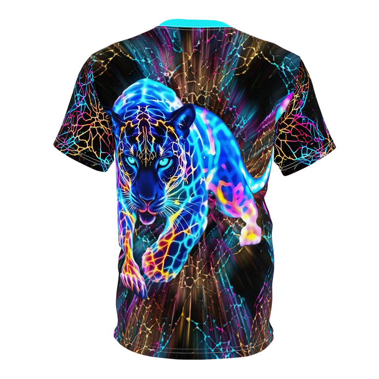 T-shirt with a colorful Leopard design on a white background