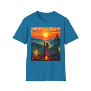 Romantic Sunset Couple Art T-Shirt – Colorful Painting Tee