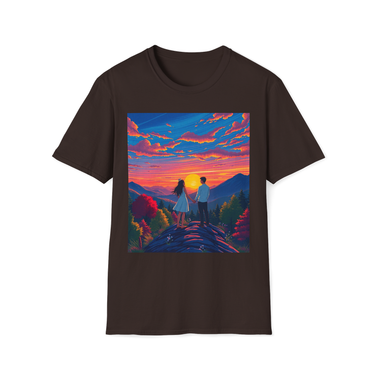 Sci-Fi Romantic Mountain Couple T-Shirt – Galaxy Love Tee.