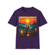 Romantic Sunset Couple Art T-Shirt – Colorful Painting Tee