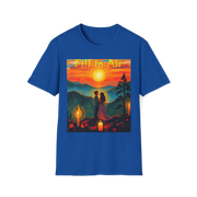 Romantic Sunset Couple Art T-Shirt – Colorful Painting Tee