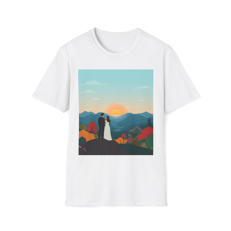 Romantic Sunset Couple Art T-Shirt – Nature Adventure Top