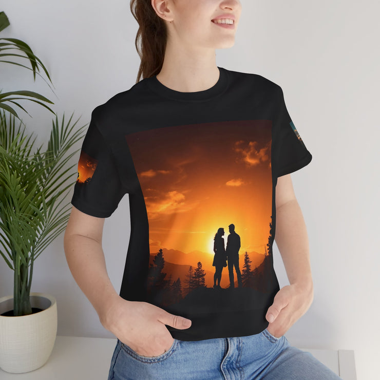 Futuristic Sunset Couple Tee – Space Graphic T-Shirt