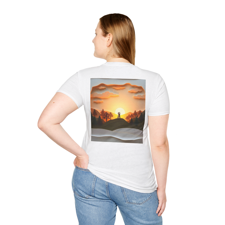 Romantic Sunset Couple Art T-Shirt – Nature Adventure Top