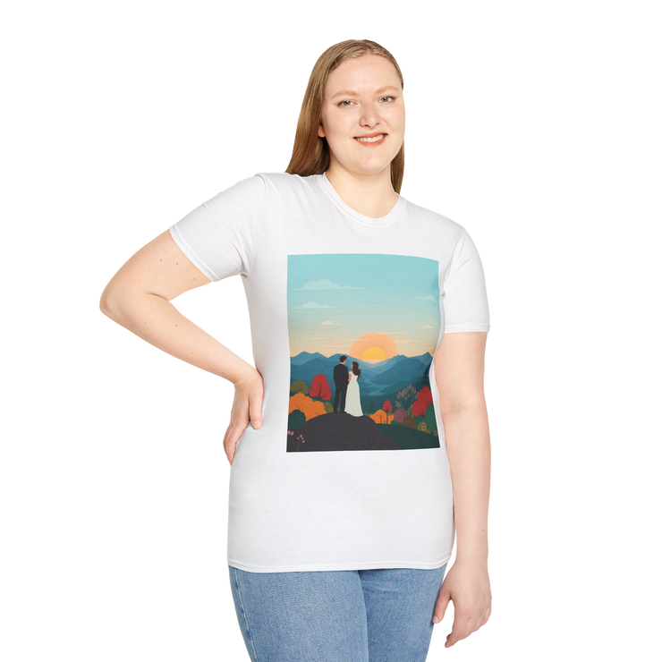 Romantic Sunset Couple Art T-Shirt – Nature Adventure Top