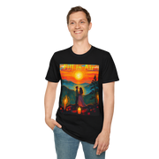 Romantic Sunset Couple Art T-Shirt – Colorful Painting Tee