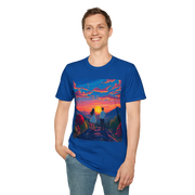 Sci-Fi Romantic Mountain Couple T-Shirt – Galaxy Love Tee.