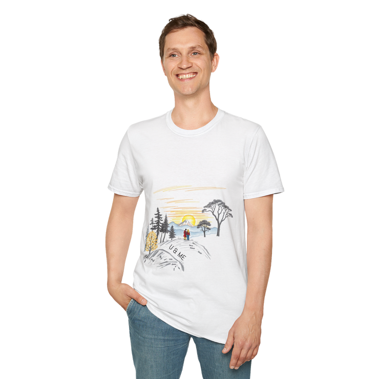 Romantic Sunset Couple Sketch T-Shirt – Nature Inspired Tee