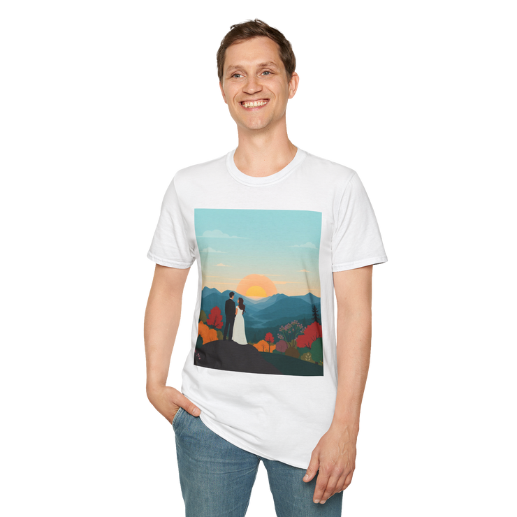 Romantic Sunset Couple Art T-Shirt – Nature Adventure Top