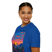 Sci-Fi Romantic Mountain Couple T-Shirt – Galaxy Love Tee.