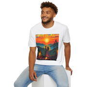 Romantic Sunset Couple Art T-Shirt – Colorful Painting Tee