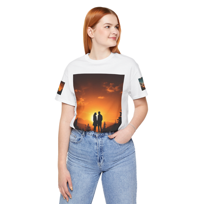 Futuristic Sunset Couple Tee – Space Graphic T-Shirt
