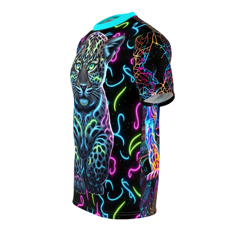 Neon leopard patterned shirt on a white background