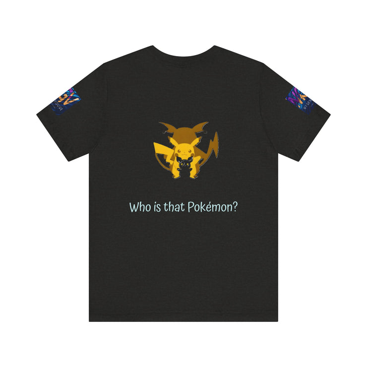 Black t-shirt with a graphic of a Pokémon and the text &