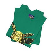 Kelly Fold t-shirt with a yellow and black tree design on a white background