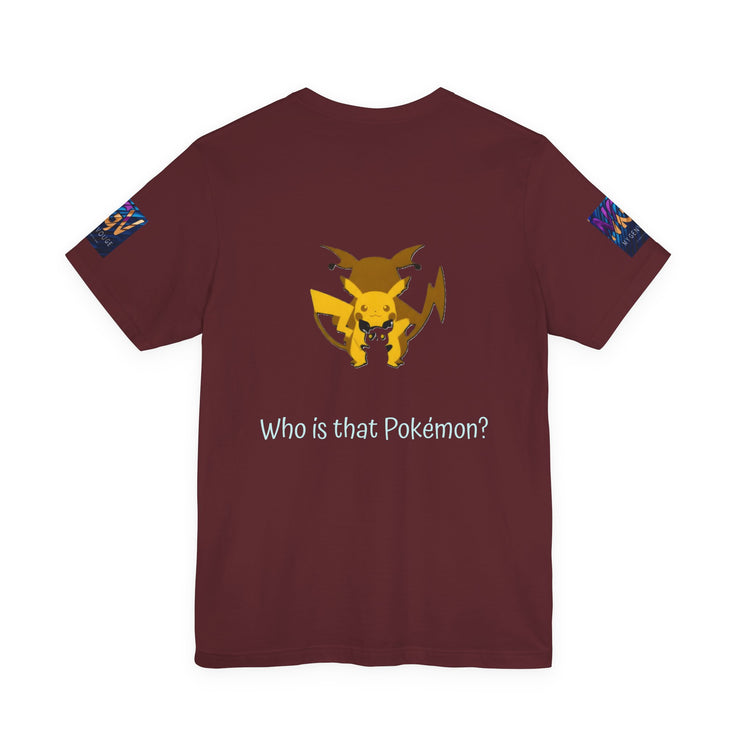 Maroon t-shirt with a yellow Pikachu graphic and text &